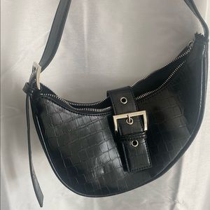 CROC HALF MOON SHOULDER PURSE